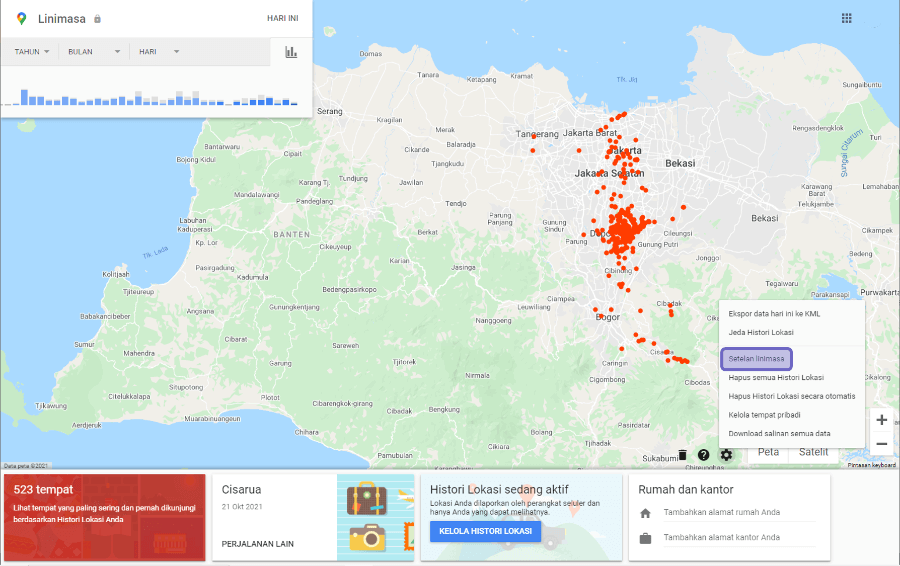 Menu Hapus Semua Histori Lokasi