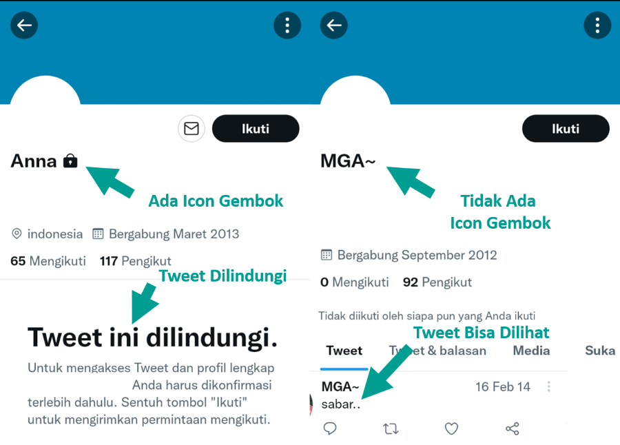 Beda Akun Twitter Dikunci dan Tidak