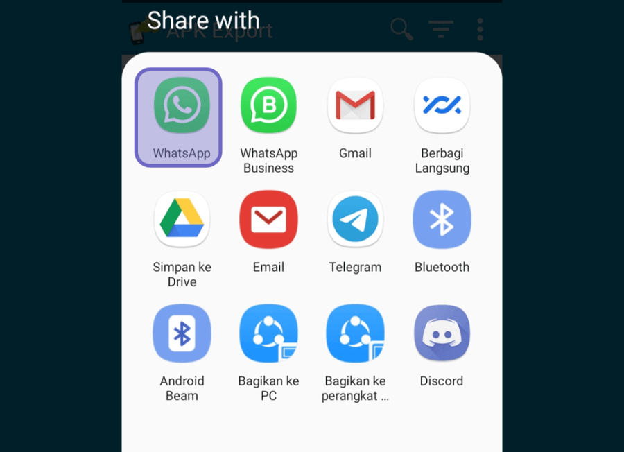 Opsi Bagikan APK via WhatsApp
