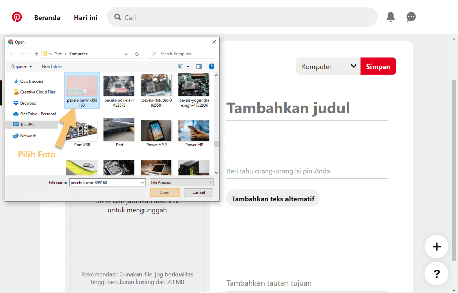 Atur Foto yang Ingin Diunggah di Pinterest PC