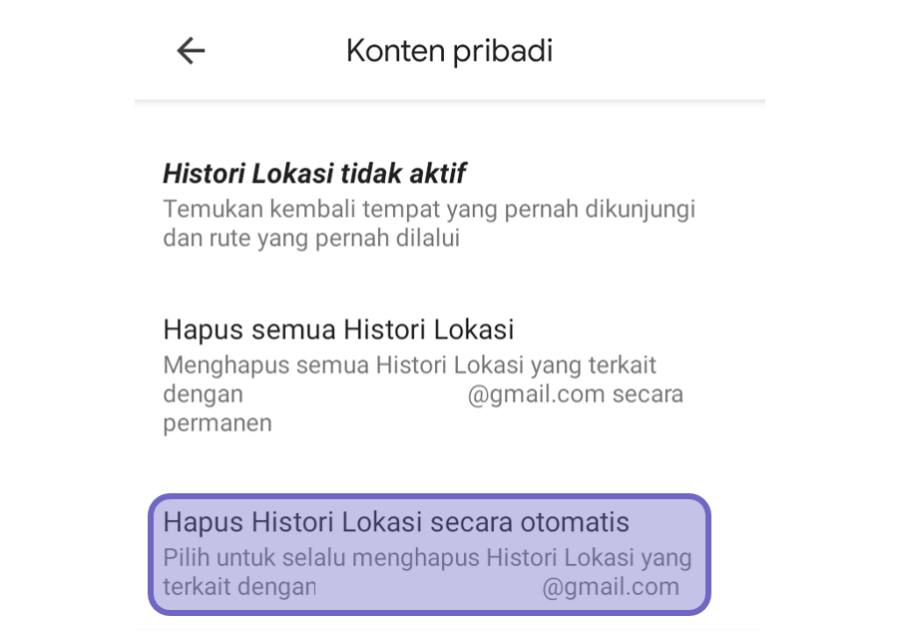 Opsi Hapus Histori Lokasi Secara Otomatis