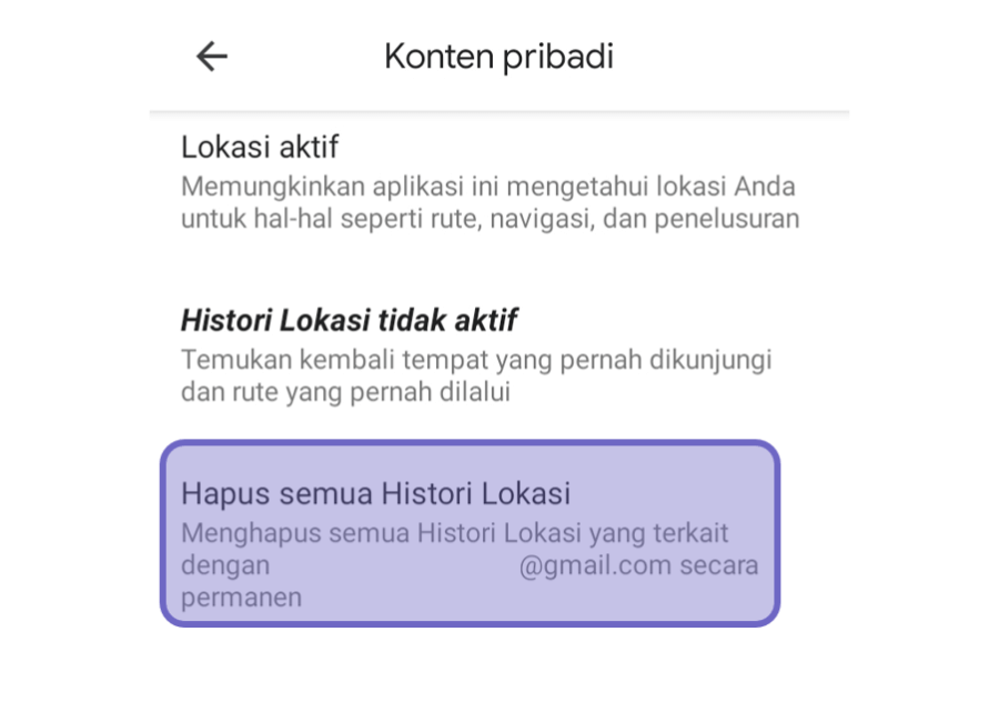 Opsi Hapus Semua Histori Lokasi