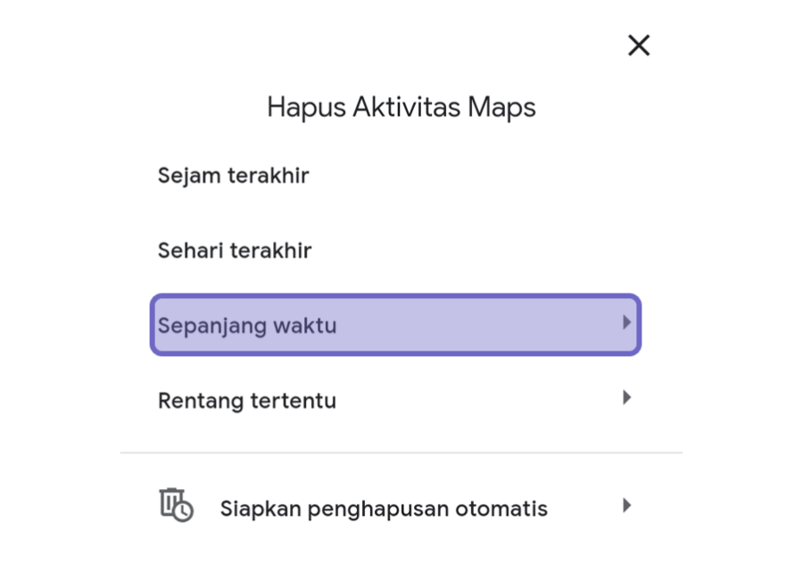 Menu Sepanjang Waktu di Maps