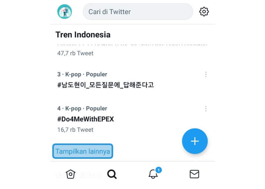 Menu Tampilkan Twitter