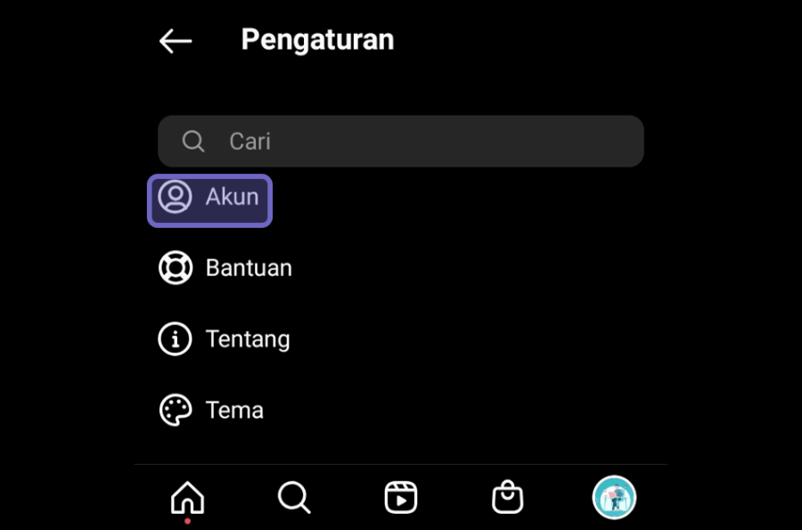 Opsi Pengaturan Akun IG
