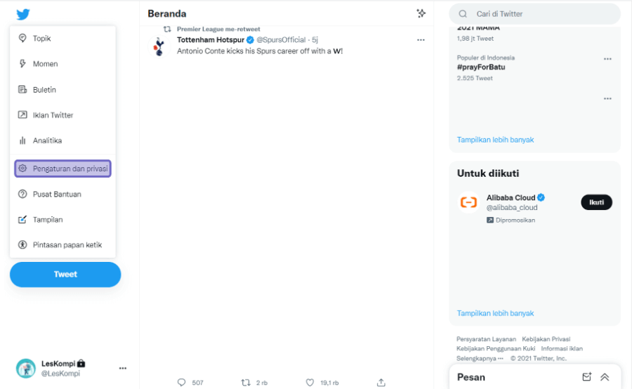 Opsi Pengaturan dan Privasi di Twitter