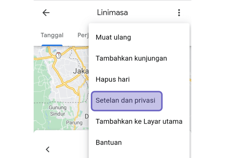 Menu Setelan Privasi Google Maps