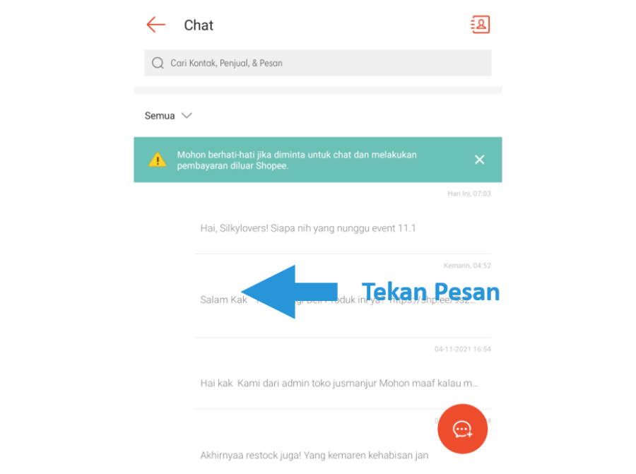 Tekan Pesan Shopee yang Mau Dihapus