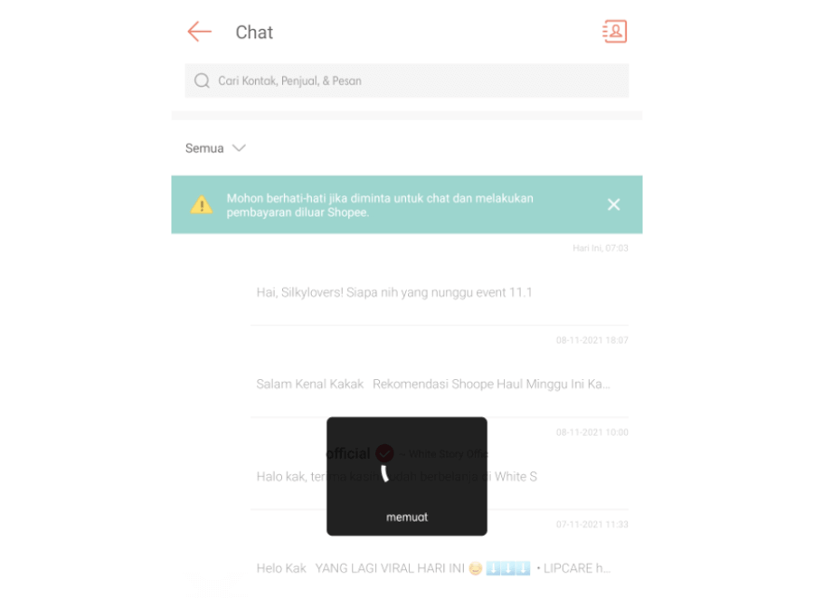 Tunggu Proses Hapus Chat Shopee