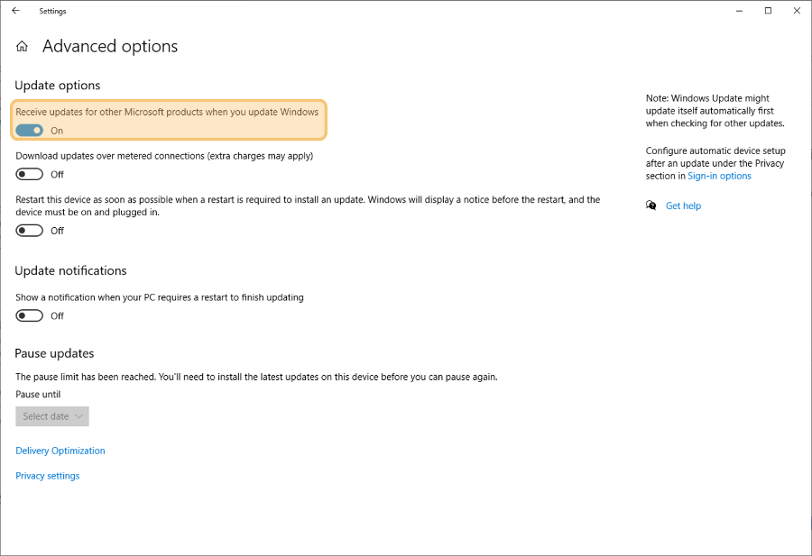 Mengaktifkan Opsi Receive Updates Microsoft