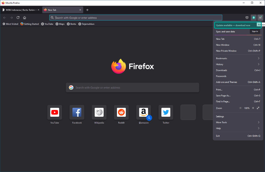 Contoh Update Available Firefox