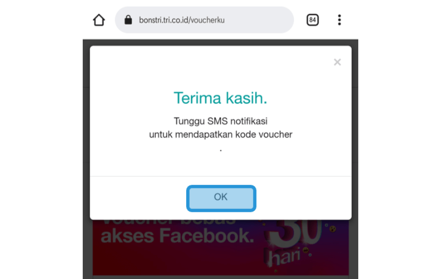 Contoh Selesai Memakai Voucher Reward Tri