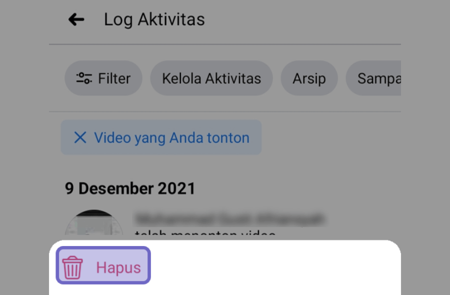 Menghapus Riwayat Video di Facebook Android
