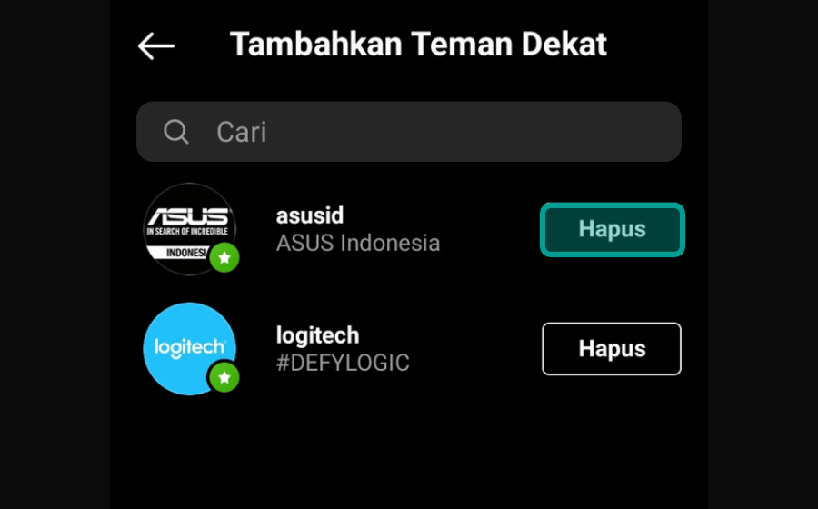 Menghapus Teman di Fitur Close Friends
