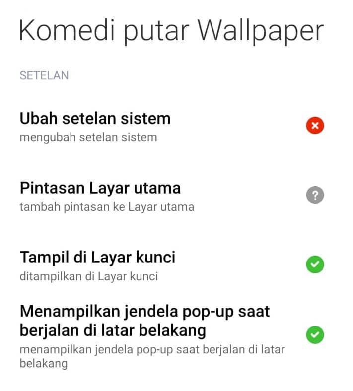 Menu Izin Komedi Putar Wallpaper