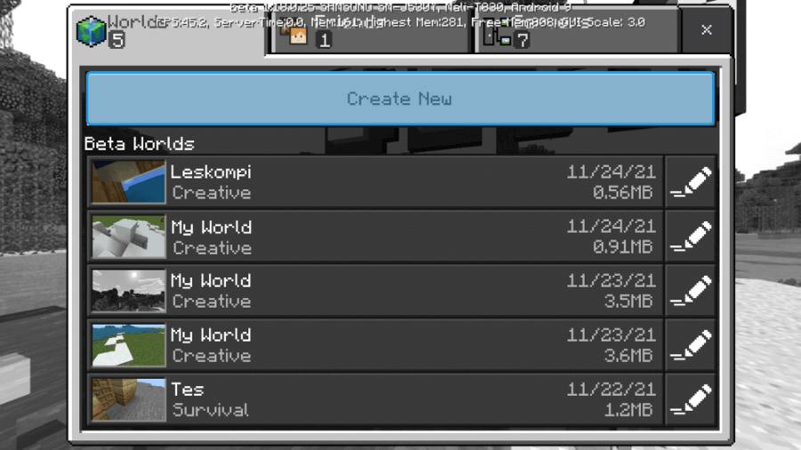 Ketuk Tombol Create New di Minecraft PE