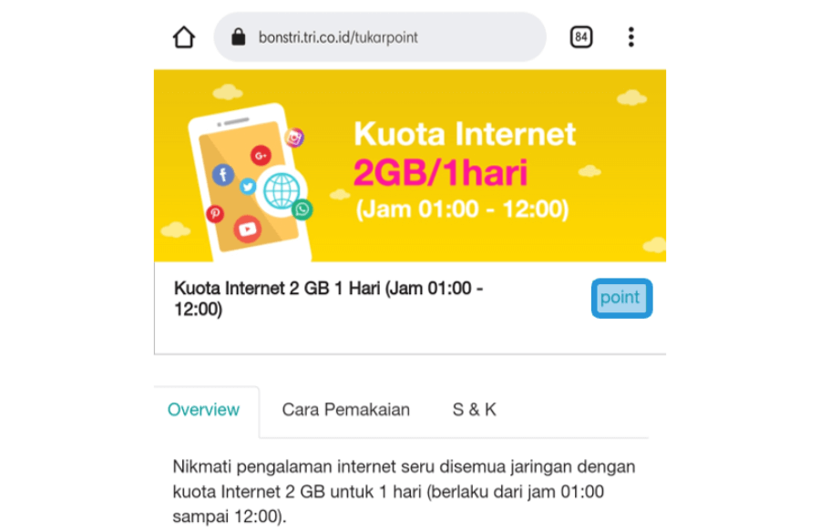 Ketuk Tombol Poin Provider Tri