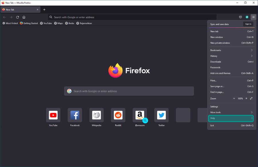 Menu Help di Firefox