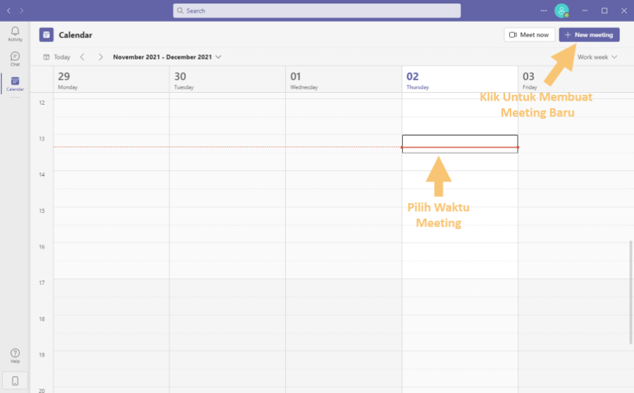 Menu New Meeting Microsoft Teams