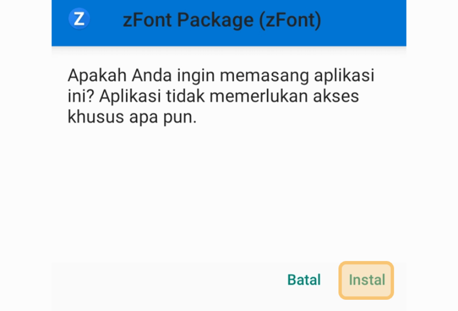 Konfirmasi Pasang ZFont Package