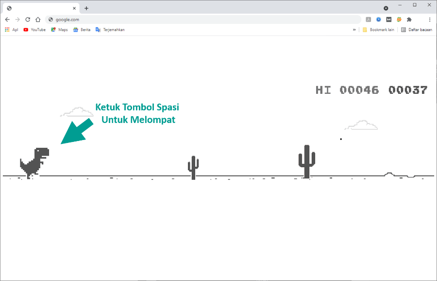 Mainkan Game Dinosaurus di Chrome