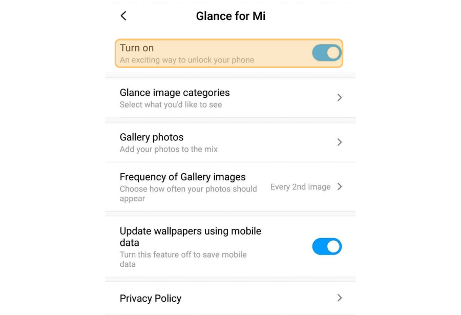 Matikan Fitur Glance for MI