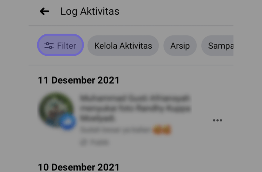 Menu Filter di Facebook