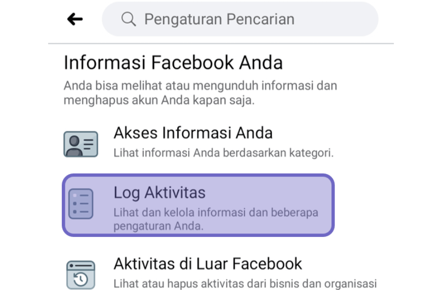 Opsi Log Aktivitas di Facebook