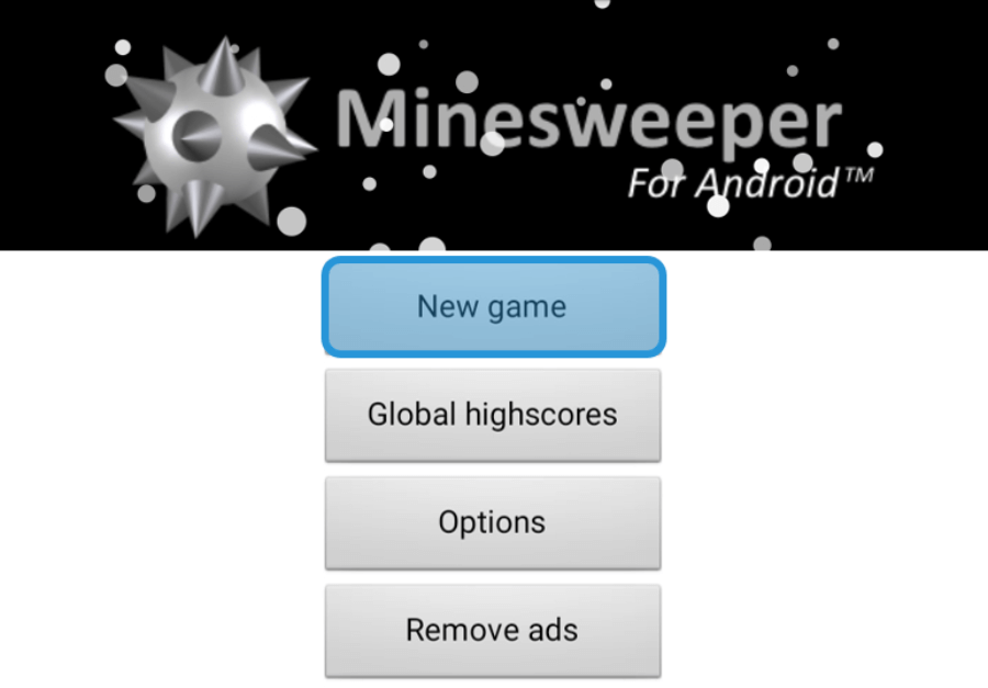 Menu New Game di Minesweeper