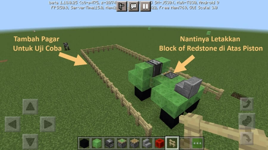 Memasang Block of Redstone Minecraft ke Atas Piston