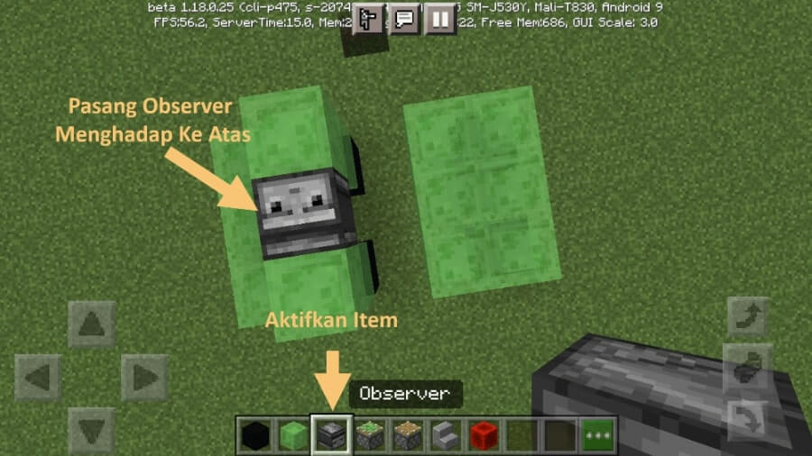 Pasang Observer di Minecraft