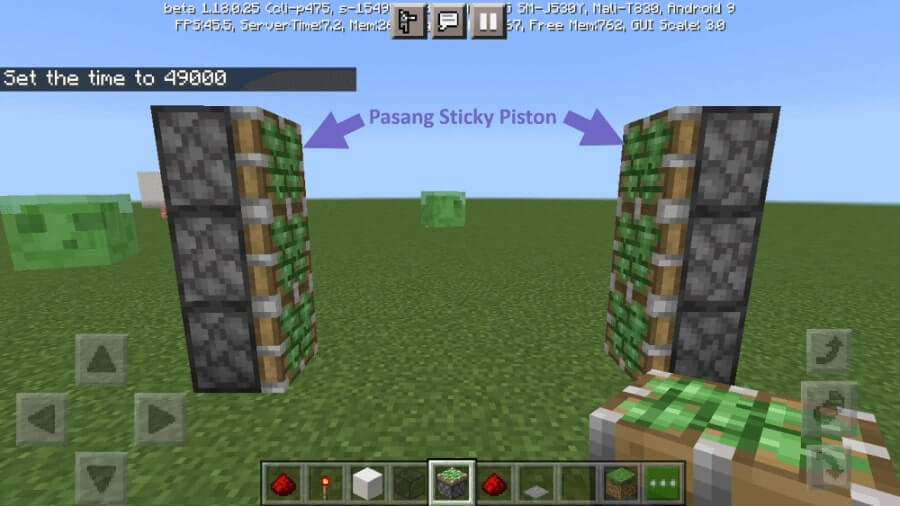 Memasang Sticky Piston Minecraft.