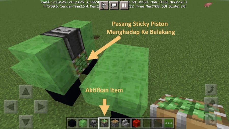 Pasang Sticky Piston Minecraft ke Belakang