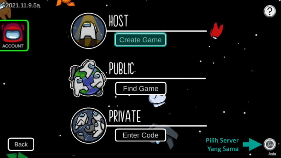 Opsi Create Game Among US