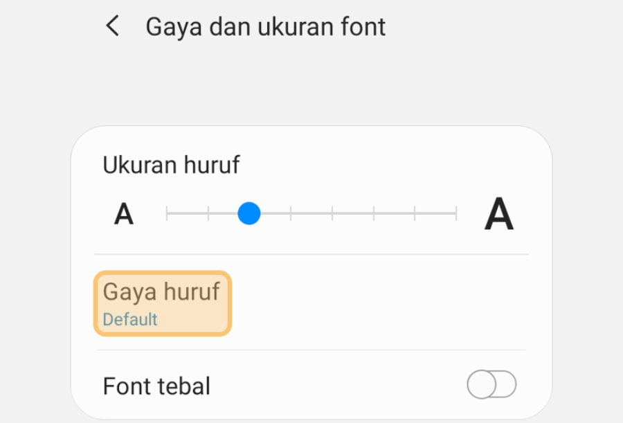 Menu Gaya Huruf di HP