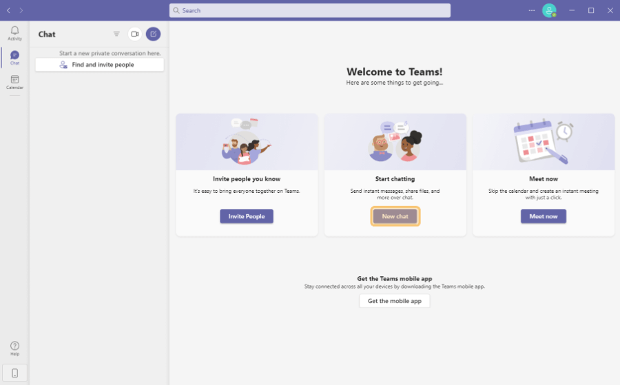 Menu New Chat di Microsoft Teams