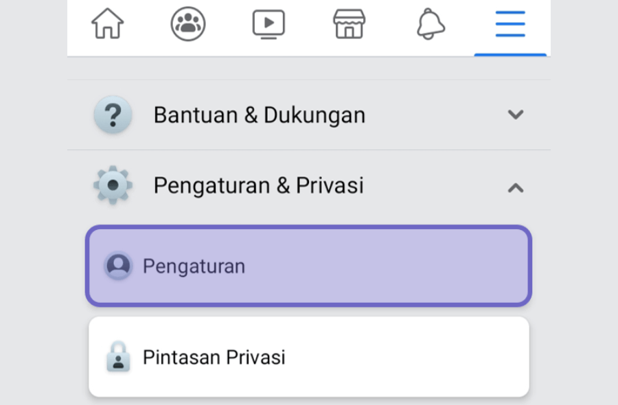 Menu Opsi Pengaturan FB