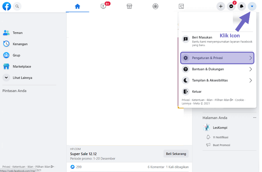 Menu Pengaturan dan Privasi di FB