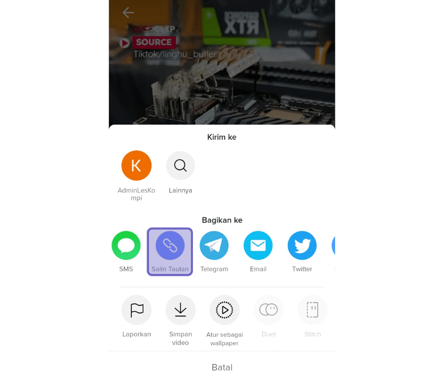 Opsi Salin Tautan TikTok