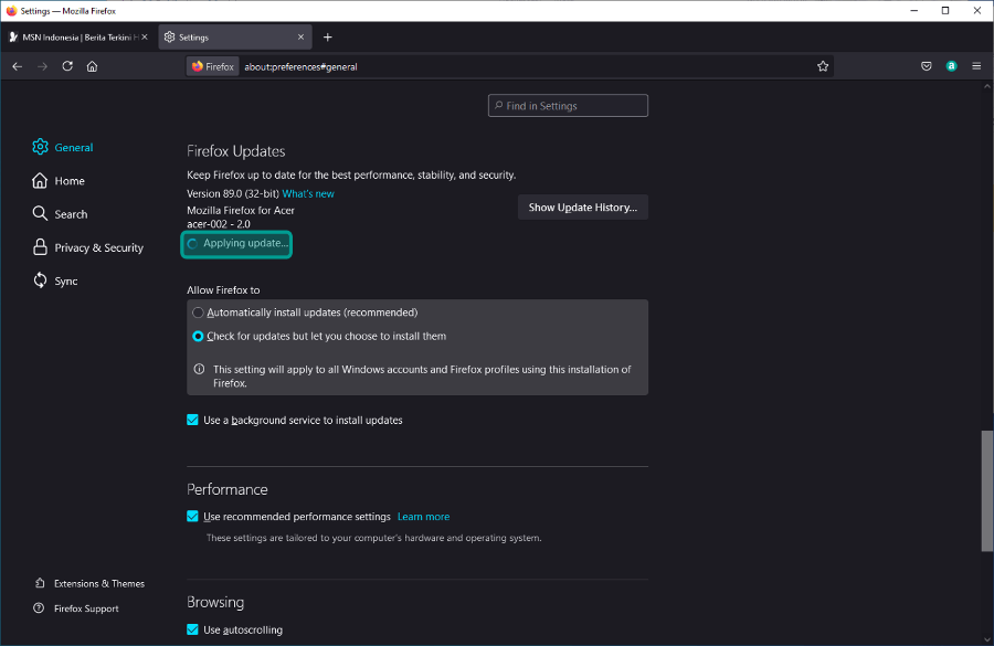 Tunggu Proses Update di Firefox