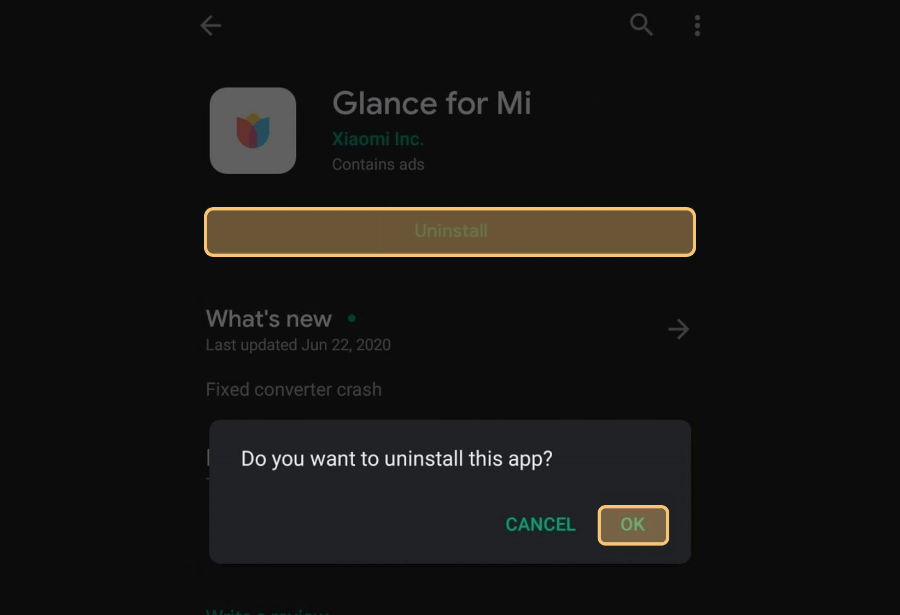 Opsi Uninstall Glance for MI