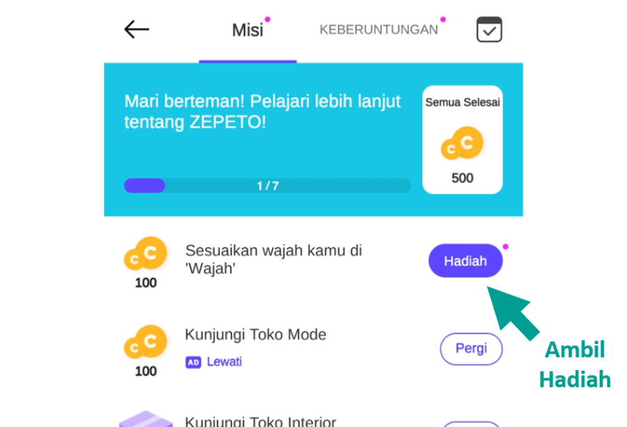 Ambil Hadiah Misi Zepeto
