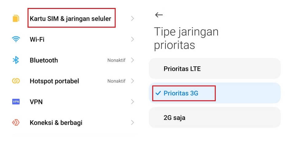 Setting Jaringan ke 3G di HP