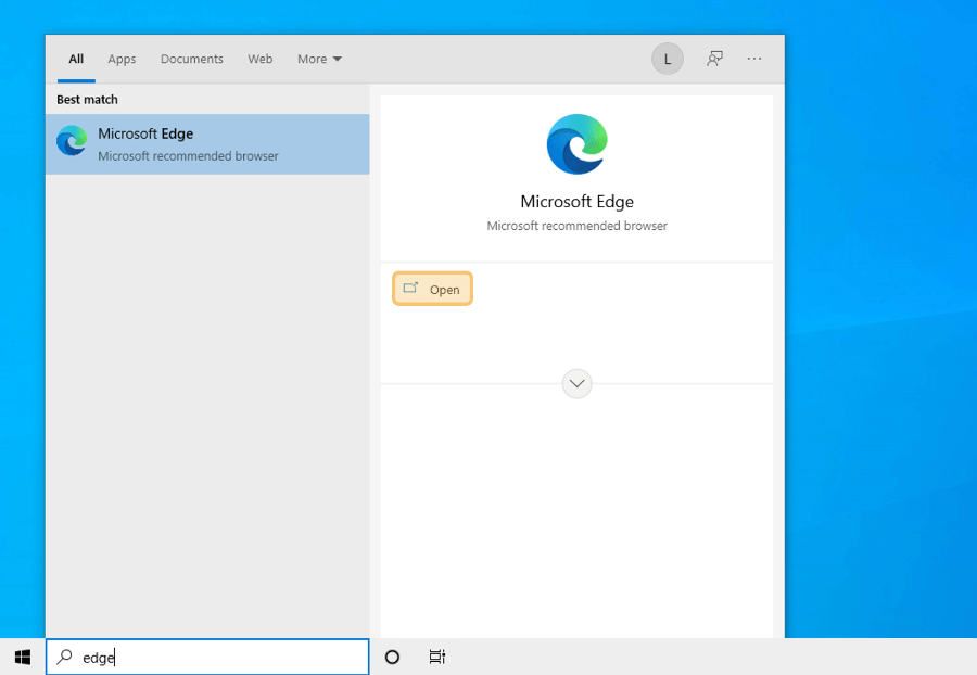Membuka Microsoft Edge