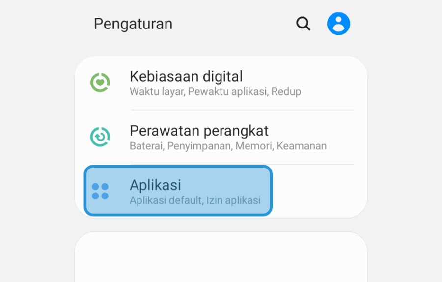 Buka Menu Aplikasi di Pengaturan