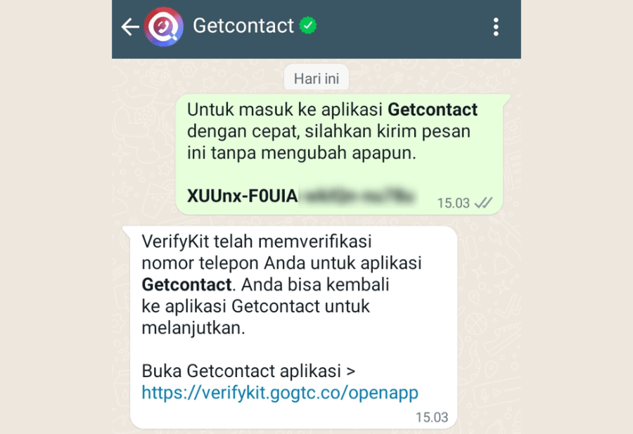 Contoh Berhasil Membuat Akun GetContact