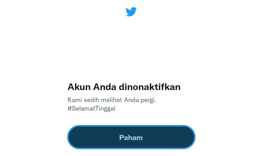 Contoh Berhasil Menghapus Akun Twitter