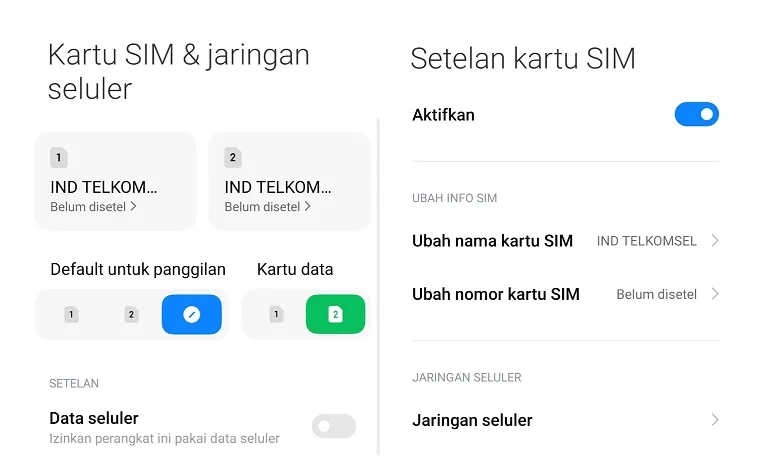 Opsi Disable Kartu SIM