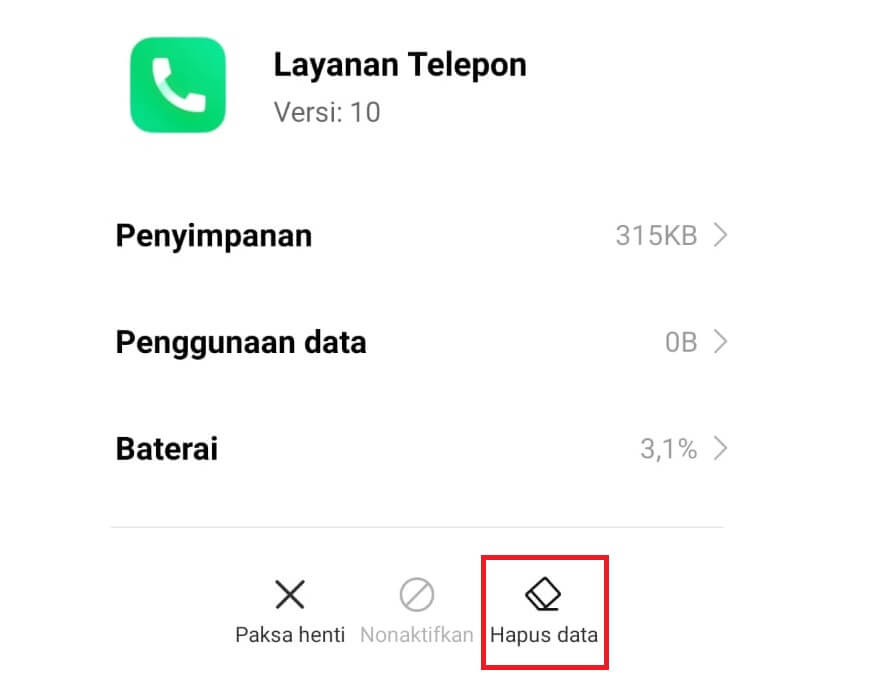 Ketuk Hapus Data Telepon