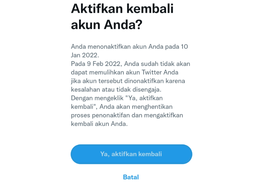 Mengaktifkan Kembali Akun Twitter